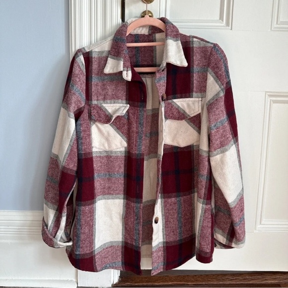 Jackets & Blazers - Red and Cream Plaid Shirt